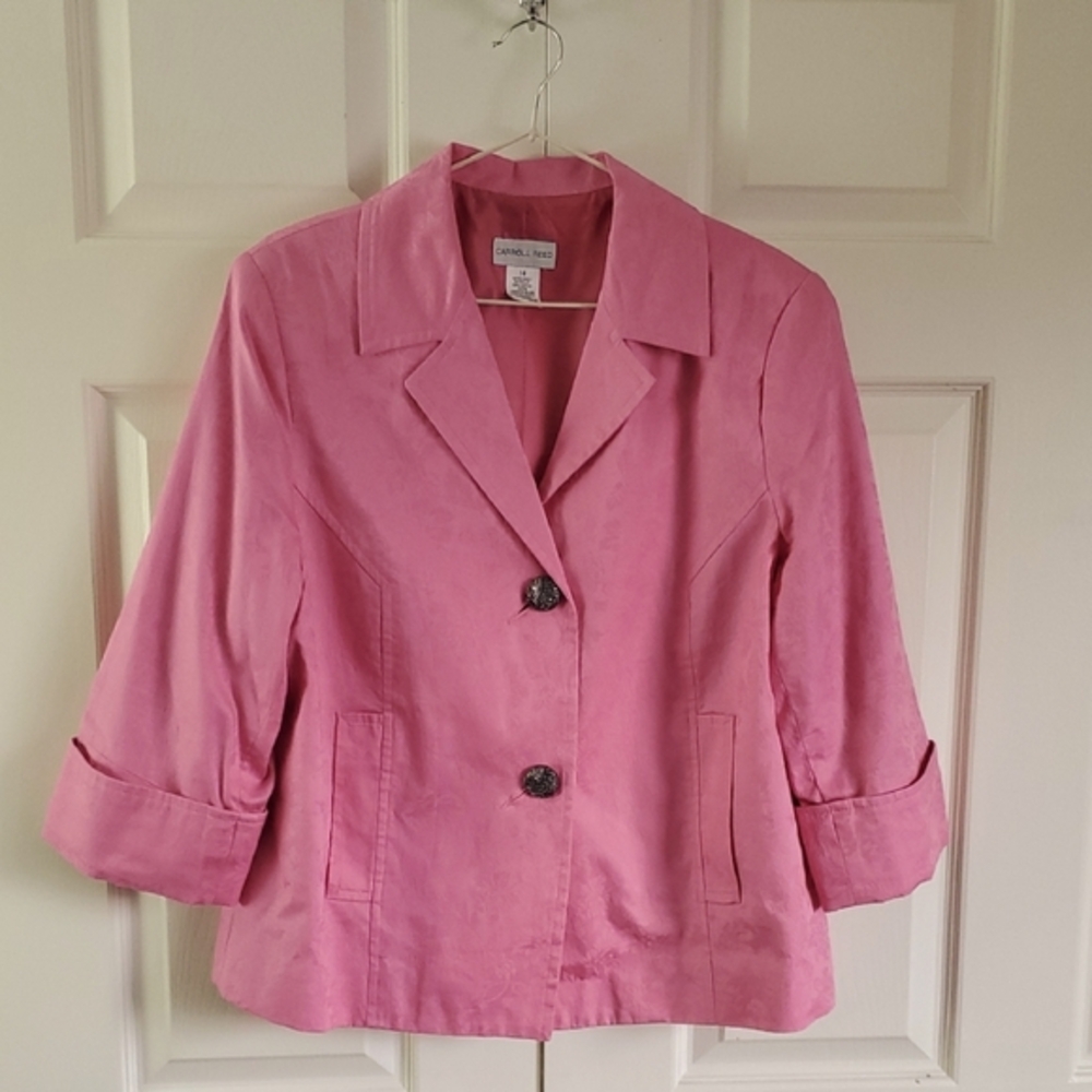 Vintage Pink Cotton Brocade Jacket - Size 14